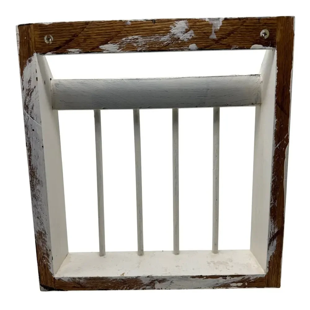 White Wood Slatted Wall Shelf Hanging Magazine Holder Rustic Farmhouse 13x12.5x3